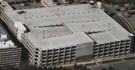 CMC parking structure exterior aerial view
